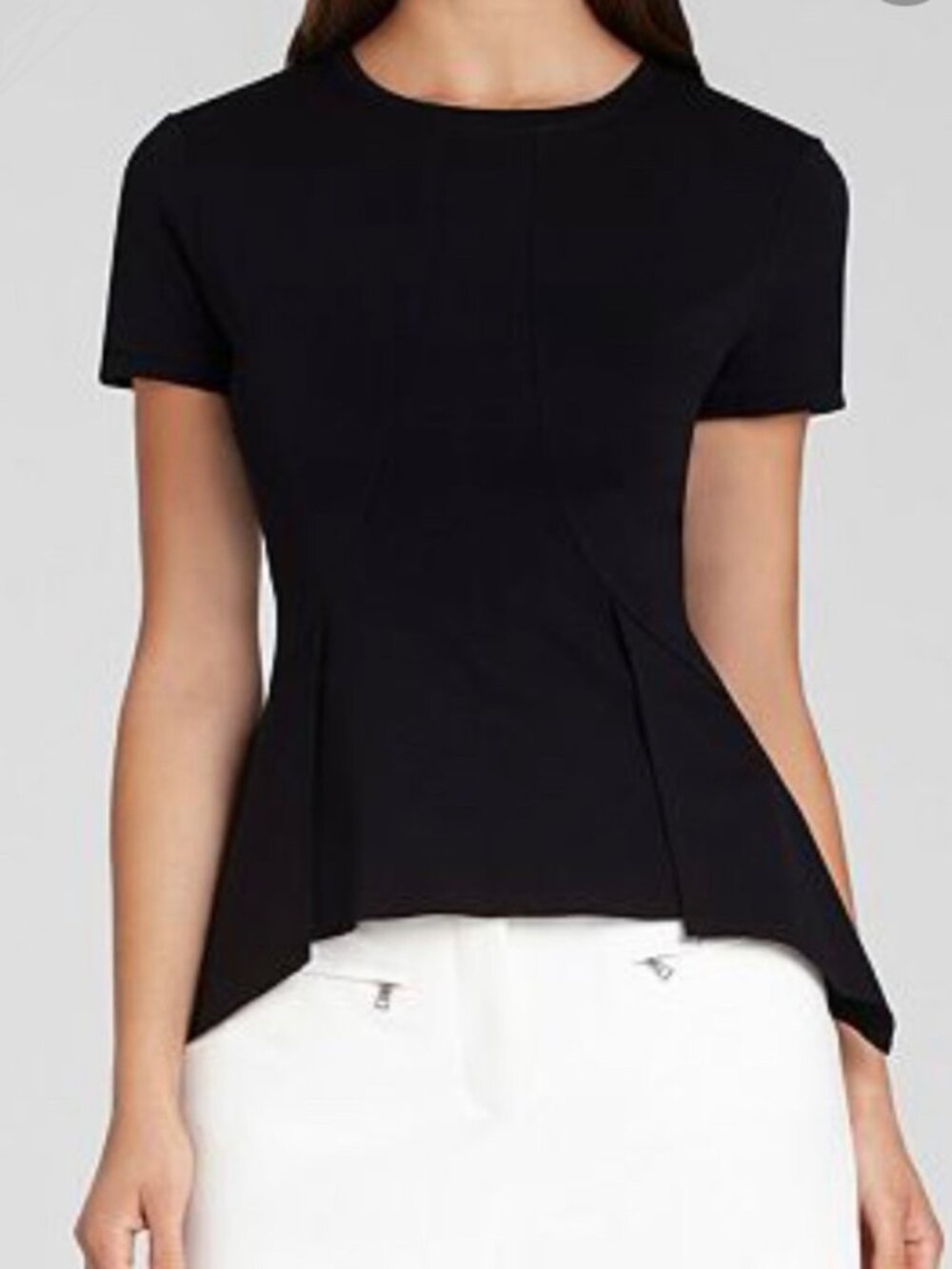 BCBGMaxAzria Scarlet Black Short-Sleeve Zip Back Peplum Top - small